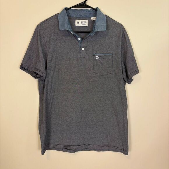 Original Penguin Other - Penguin Black & White Striped Collared Polo Men’s size Large
